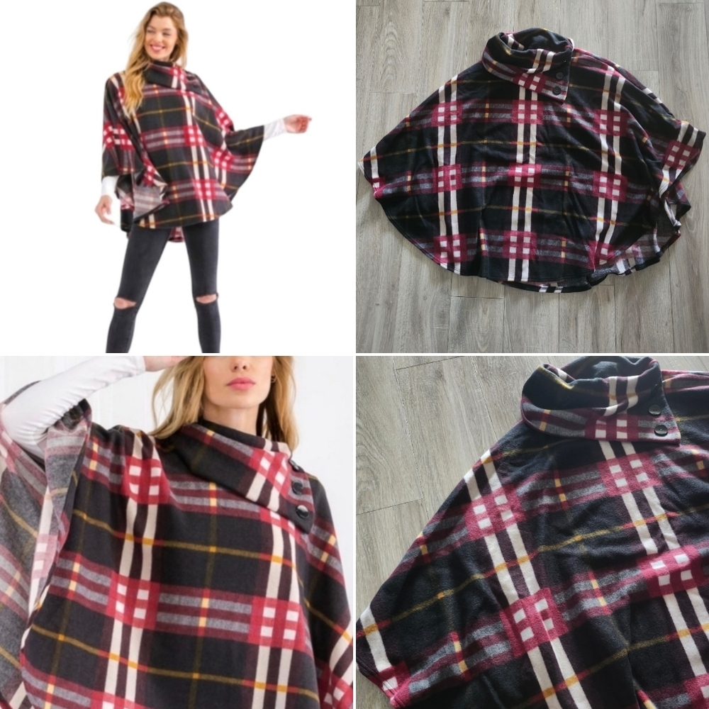 Super Soft✨️Cowl Neck Plaid Poncho✨️